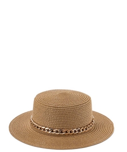 Straw SUmmer Hat with Chain HA320092 TAN